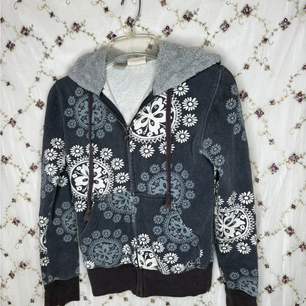 O'Neill Charcoal and Beige Floral Hoodie